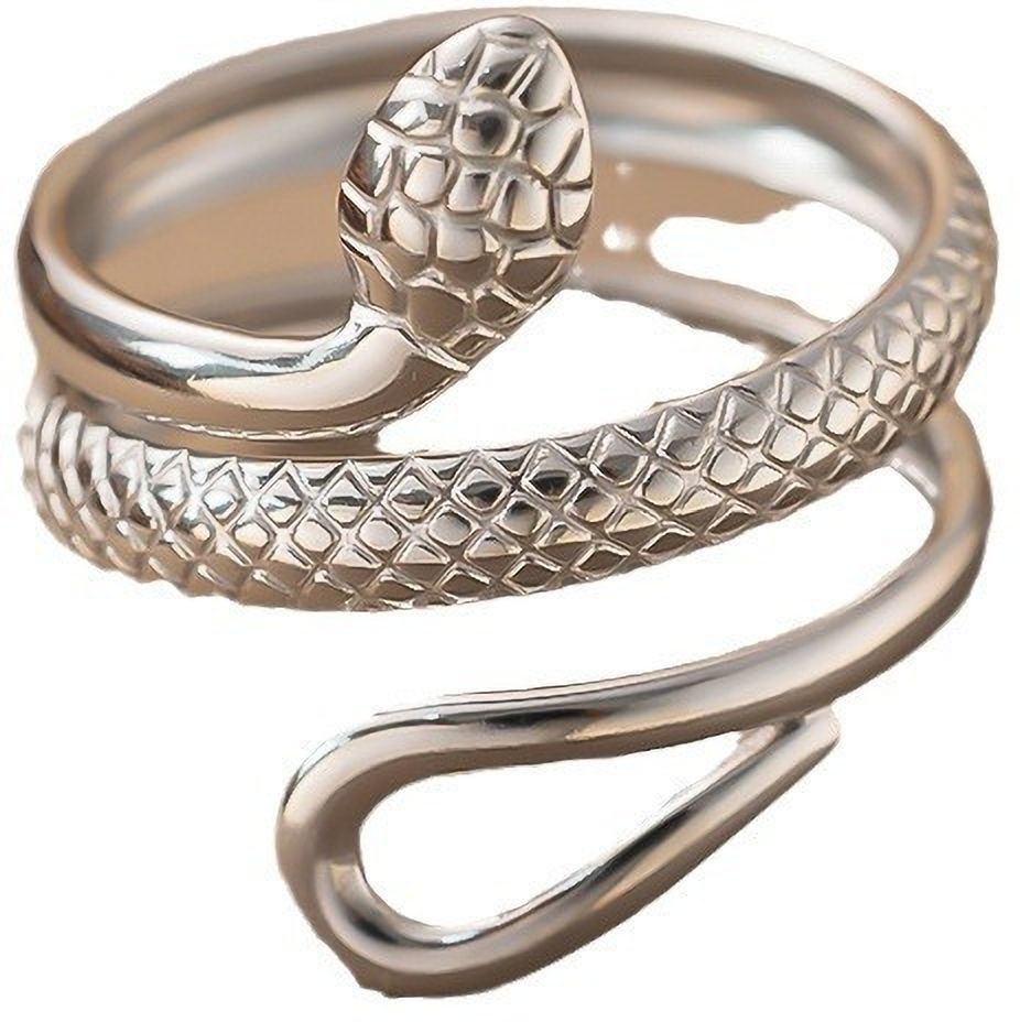 MYKI Silver Snake Adjustable Ring | Textured Anti-Tarnish Design (MKR716S-SSYI)