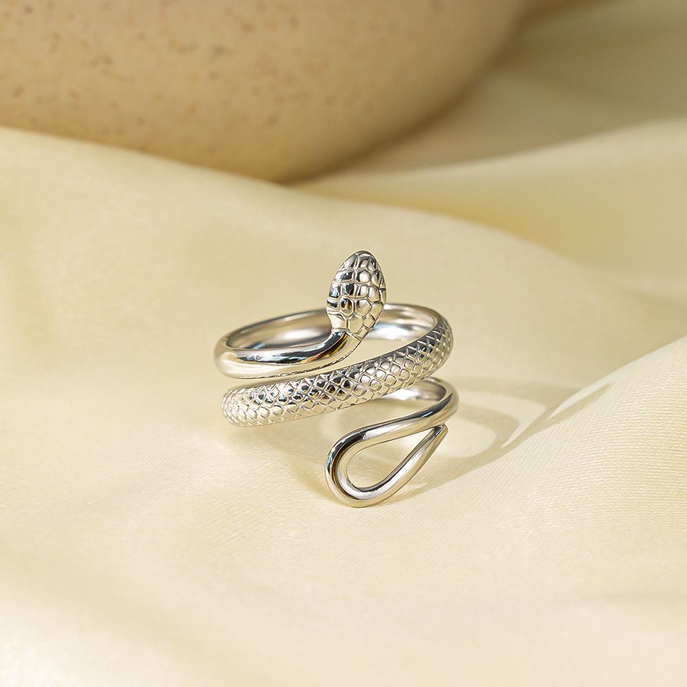 MYKI Silver Snake Adjustable Ring | Textured Anti-Tarnish Design (MKR716S-SSYI)