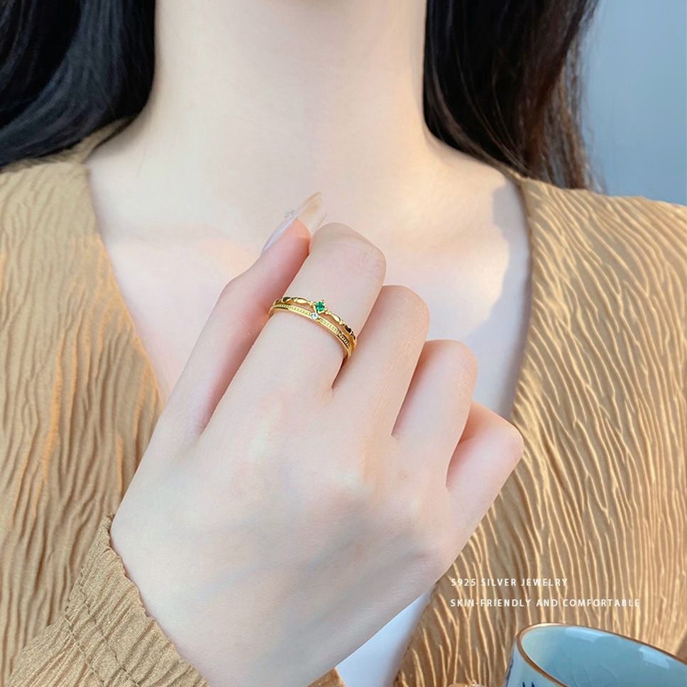 MYKI Floral Adjustable Ring with Dual Gemstones | Anti-Tarnish Finish (MKR726-SSYI)