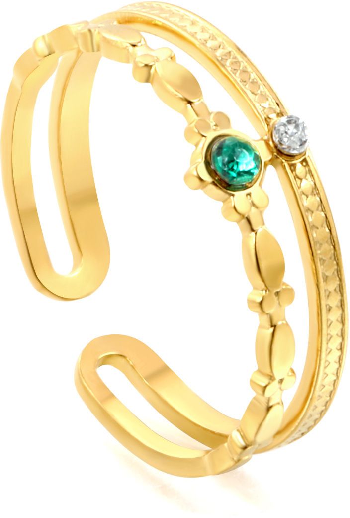 MYKI Floral Adjustable Ring with Dual Gemstones | Anti-Tarnish Finish (MKR726-SSYI)