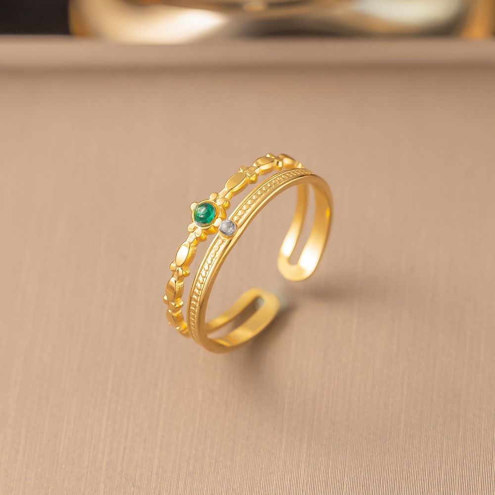 MYKI Floral Adjustable Ring with Dual Gemstones | Anti-Tarnish Finish (MKR726-SSYI)