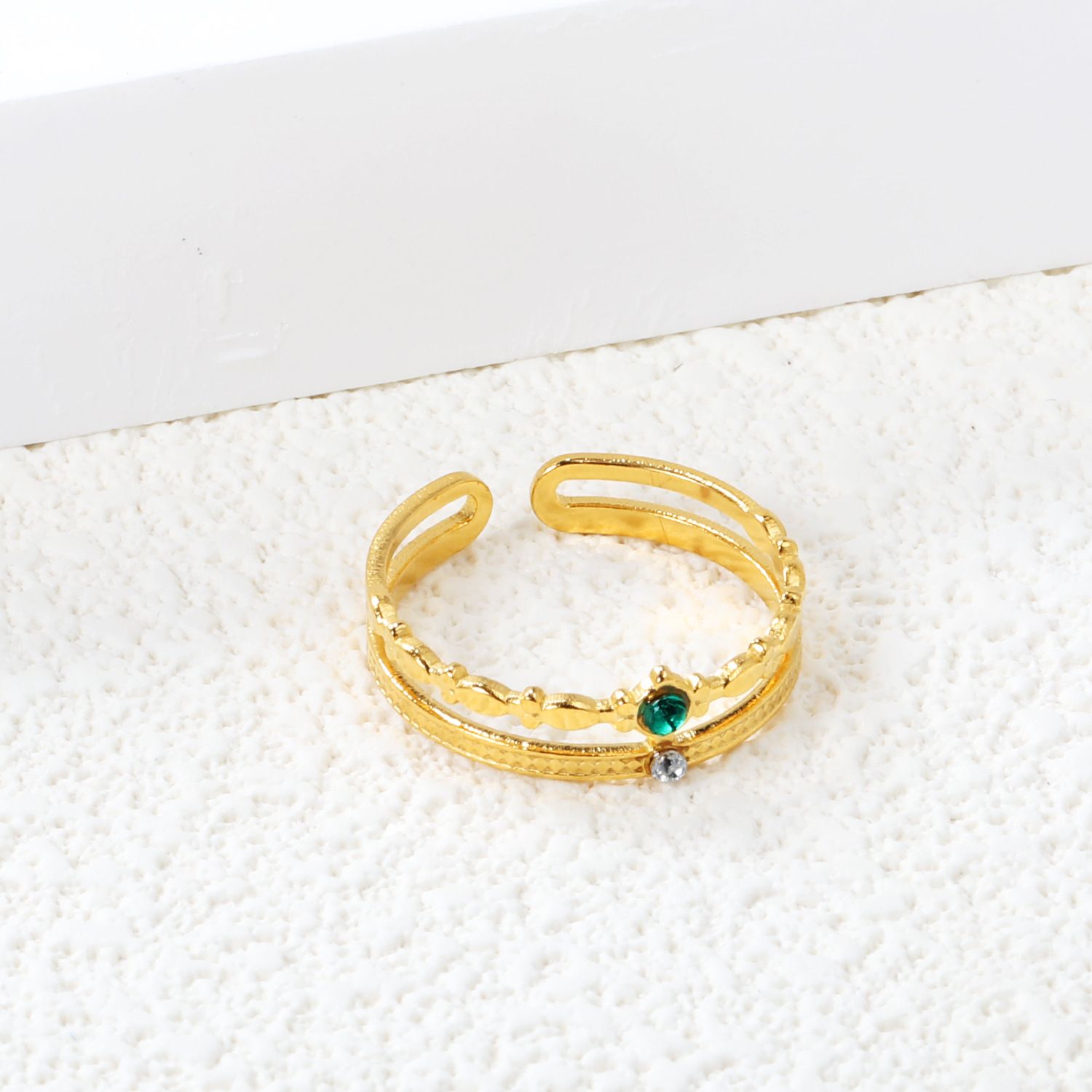 MYKI Floral Adjustable Ring with Dual Gemstones | Anti-Tarnish Finish (MKR726-SSYI)