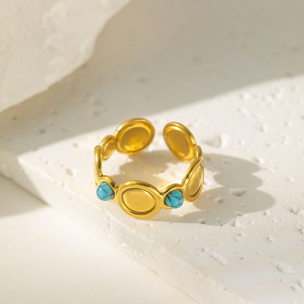 MYKI Turquoise Accent Adjustable Ring | Anti-Tarnish (MKR727-SSYI)