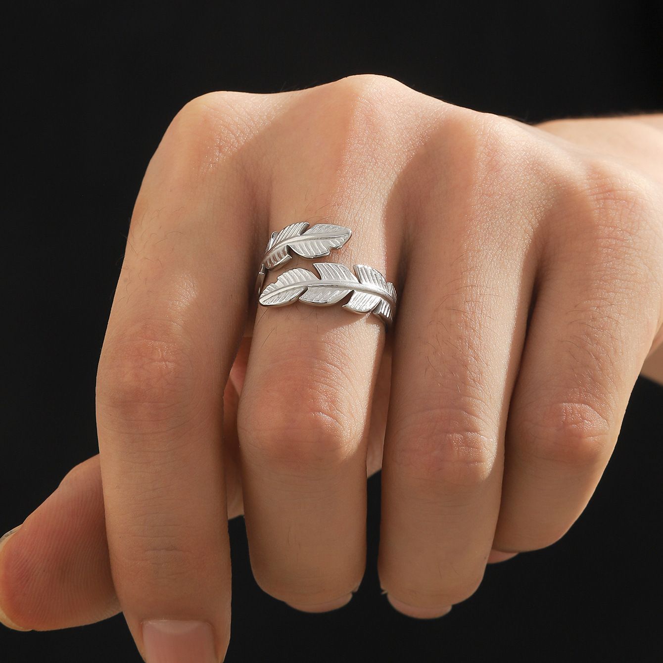 MYKI Silver Feather Wrap Adjustable Ring | Handcrafted Finish (MKR732S-SSYI)