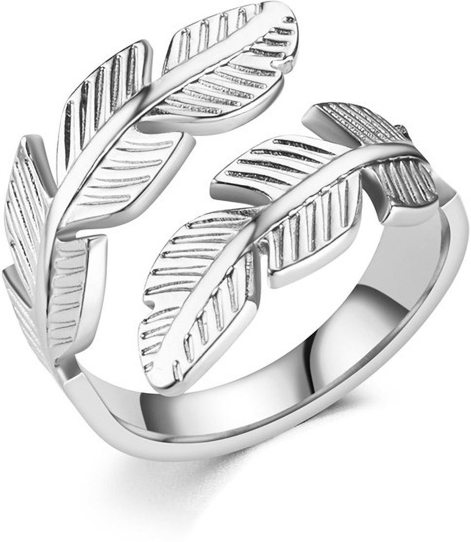 MYKI Silver Feather Wrap Adjustable Ring | Handcrafted Finish (MKR732S-SSYI)