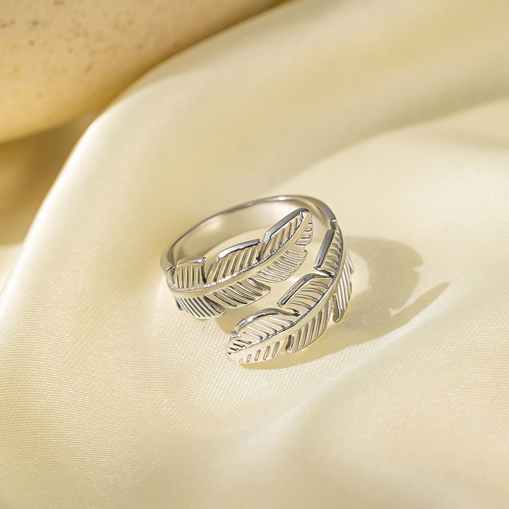 MYKI Silver Feather Wrap Adjustable Ring | Handcrafted Finish (MKR732S-SSYI)