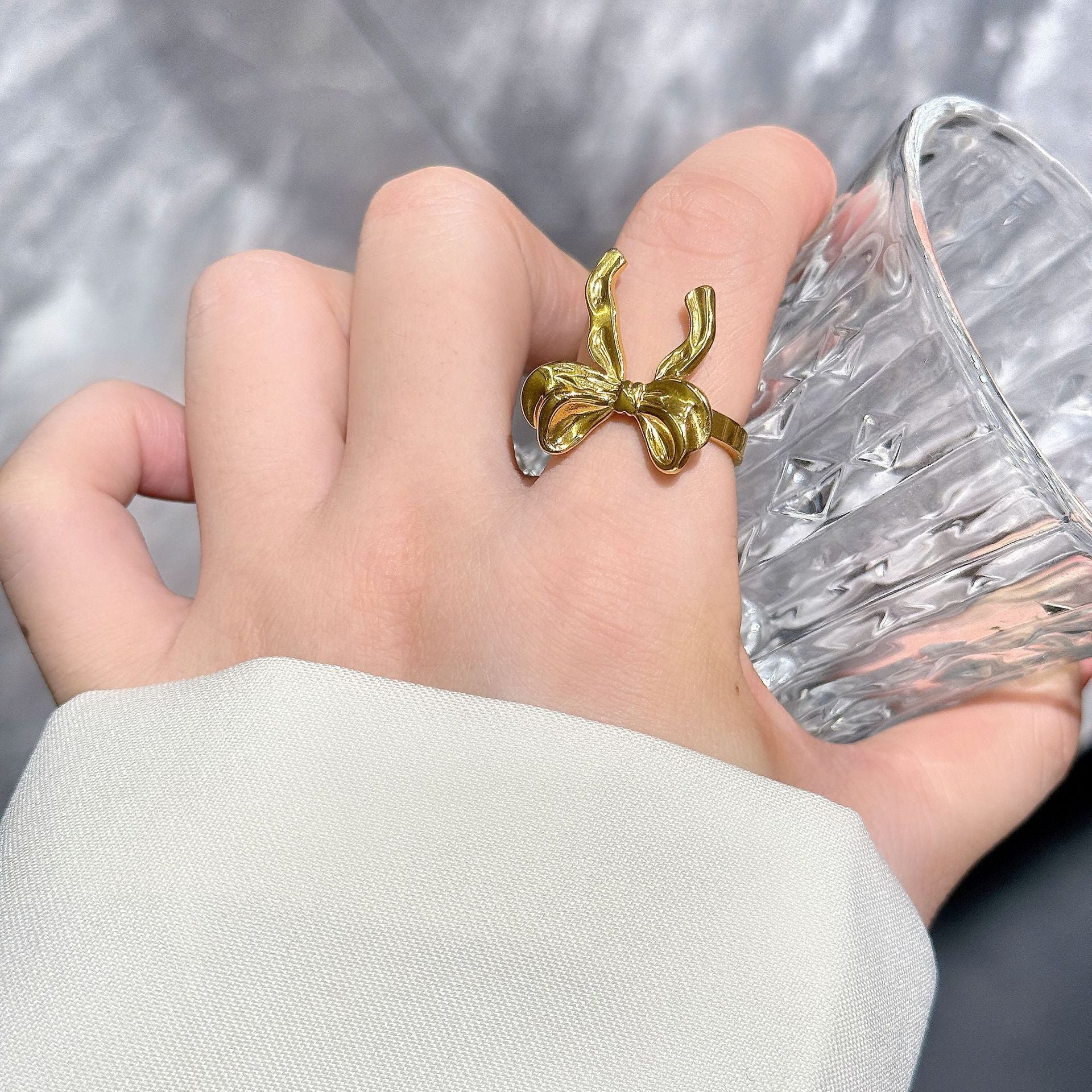 MYKI Gold Plated Bow Adjustable Ring | Handcrafted Finish (MKR735G-SSYI)