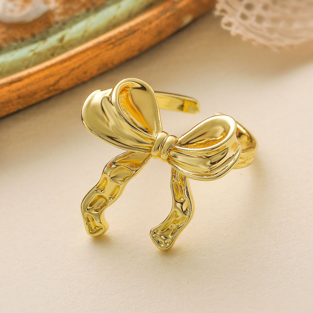 MYKI Gold Plated Bow Adjustable Ring | Handcrafted Finish (MKR735G-SSYI)
