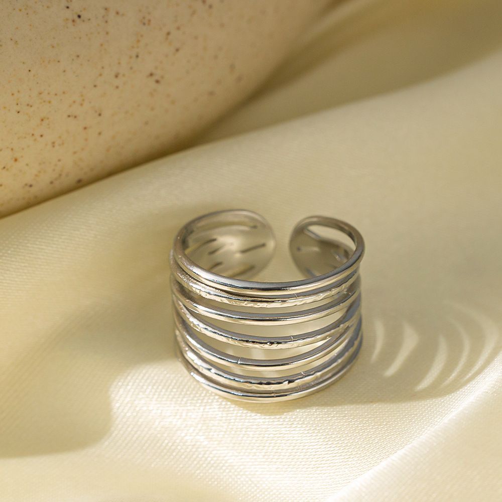 MYKI Silver Multi-Layer Adjustable Ring | Anti-Tarnish Finish (MKR737S-SSYI)