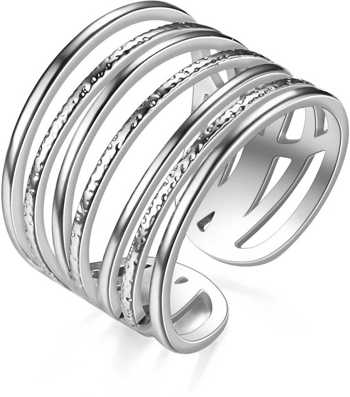 MYKI Silver Multi-Layer Adjustable Ring | Anti-Tarnish Finish (MKR737S-SSYI)