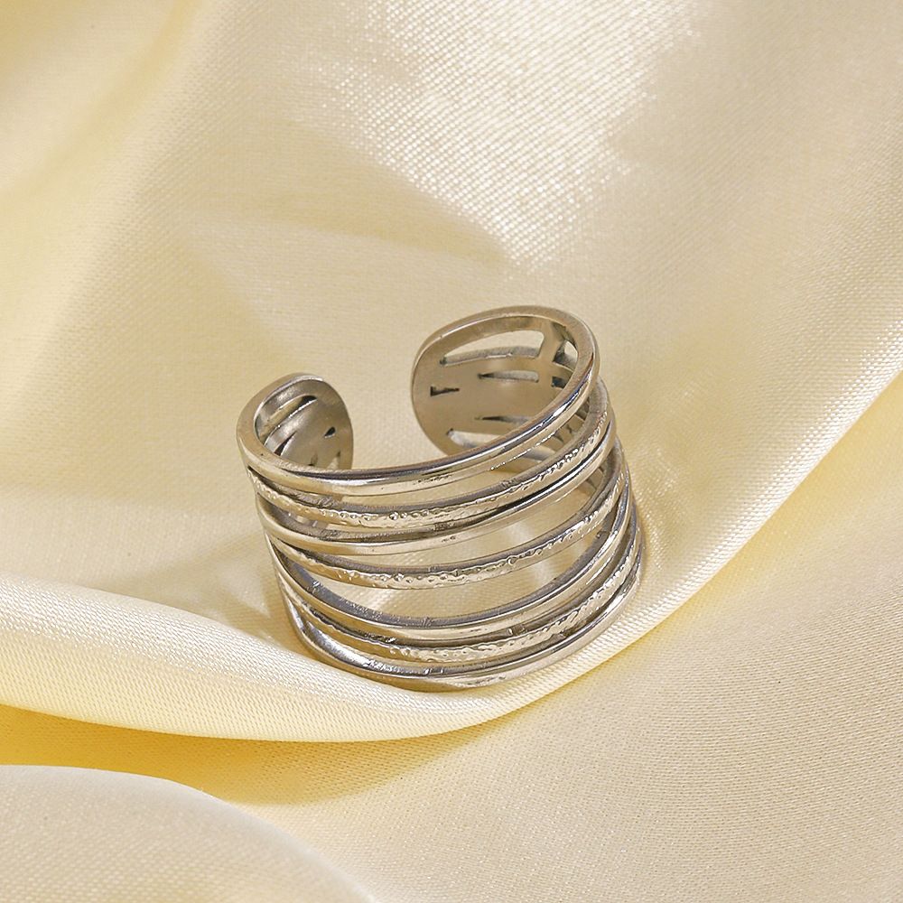 MYKI Silver Multi-Layer Adjustable Ring | Anti-Tarnish Finish (MKR737S-SSYI)