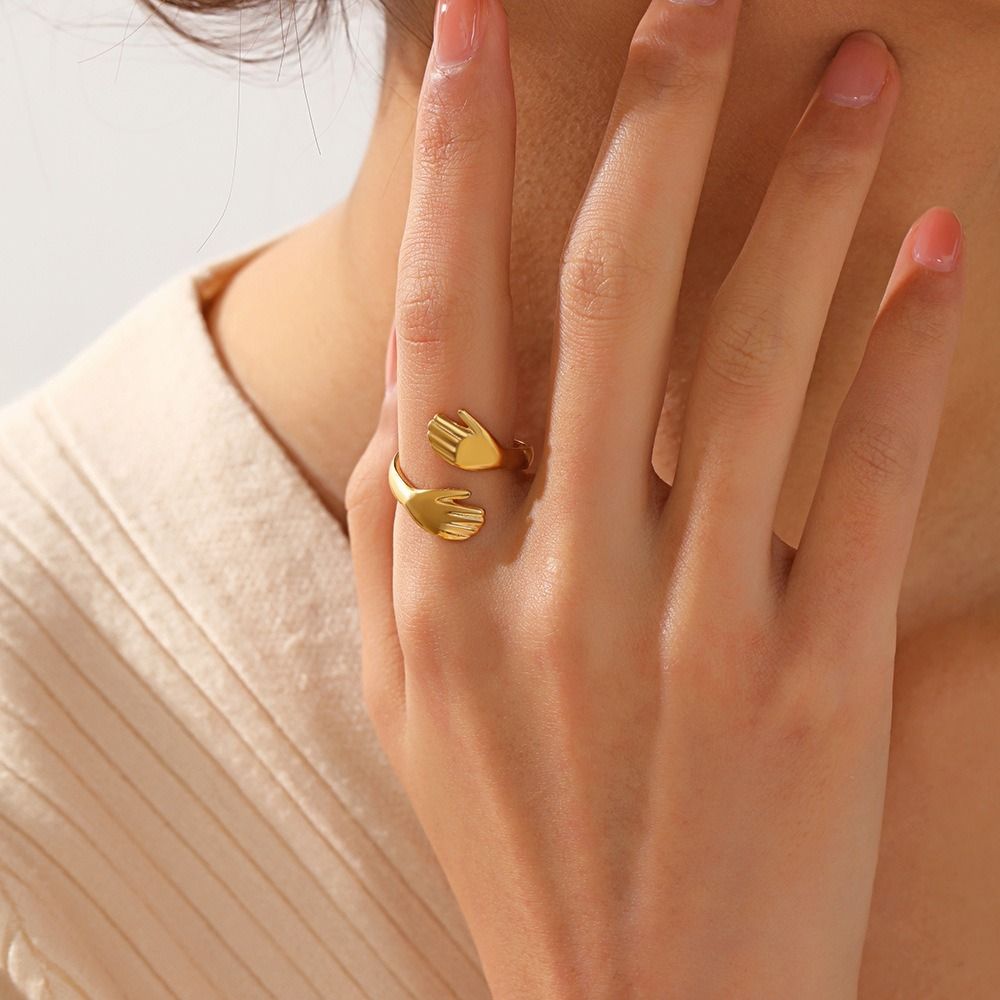 MYKI Gold Plated Adjustable Hand Design Ring | Anti-Tarnish (MKR739G-SSYI)