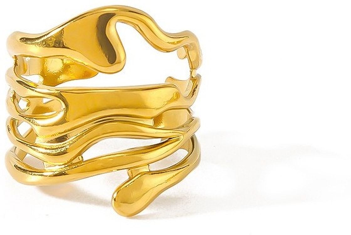 MYKI Gold Plated Wave Design Adjustable Ring | Anti-Tarnish (MKR744G-SSYI)