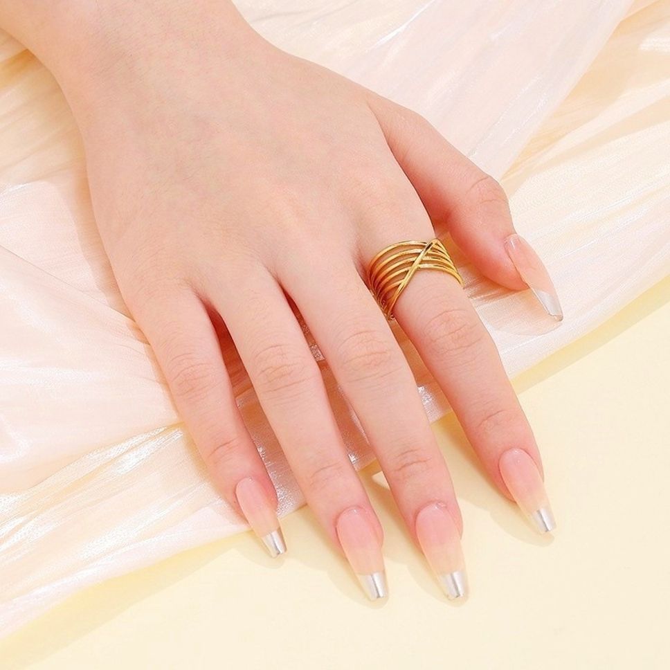 MYKI Gold Plated Crossover Adjustable Ring | Anti-Tarnish Finish (MKR746G-SSYI)
