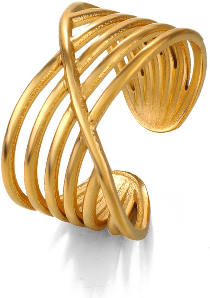 MYKI Gold Plated Crossover Adjustable Ring | Anti-Tarnish Finish (MKR746G-SSYI)