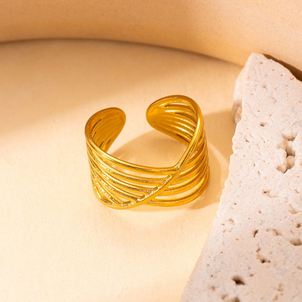 MYKI Gold Plated Crossover Adjustable Ring | Anti-Tarnish Finish (MKR746G-SSYI)