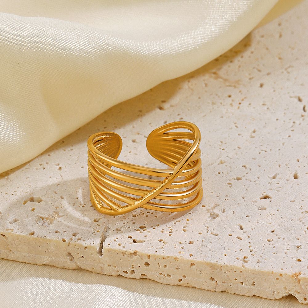 MYKI Gold Plated Crossover Adjustable Ring | Anti-Tarnish Finish (MKR746G-SSYI)