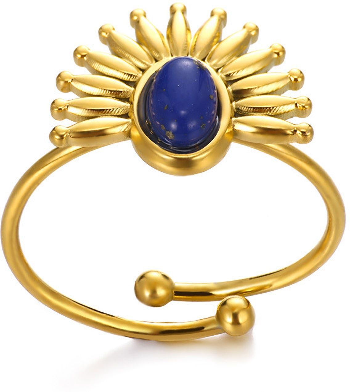 MYKI Gold Plated Blue Stone Sun Adjustable Ring | Handcrafted Finish (MKR748G-SSYI)
