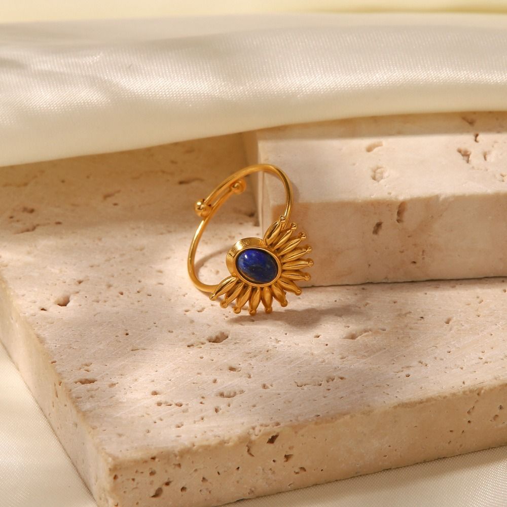 MYKI Gold Plated Blue Stone Sun Adjustable Ring | Handcrafted Finish (MKR748G-SSYI)