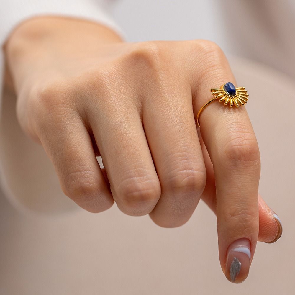 MYKI Gold Plated Blue Stone Sun Adjustable Ring | Handcrafted Finish (MKR748G-SSYI)
