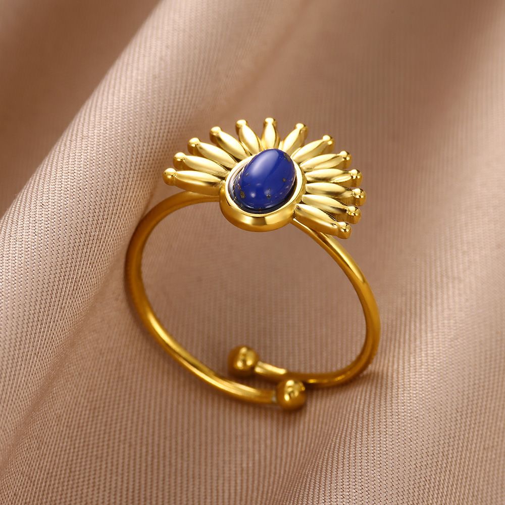 MYKI Gold Plated Blue Stone Sun Adjustable Ring | Handcrafted Finish (MKR748G-SSYI)