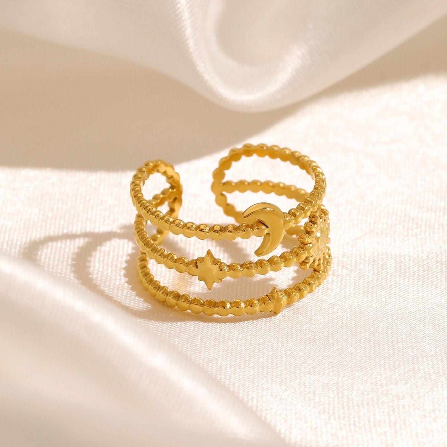 MYKI Moon & Sun Triple Stack Ring | Anti-Tarnish (MKR749-SSYI)
