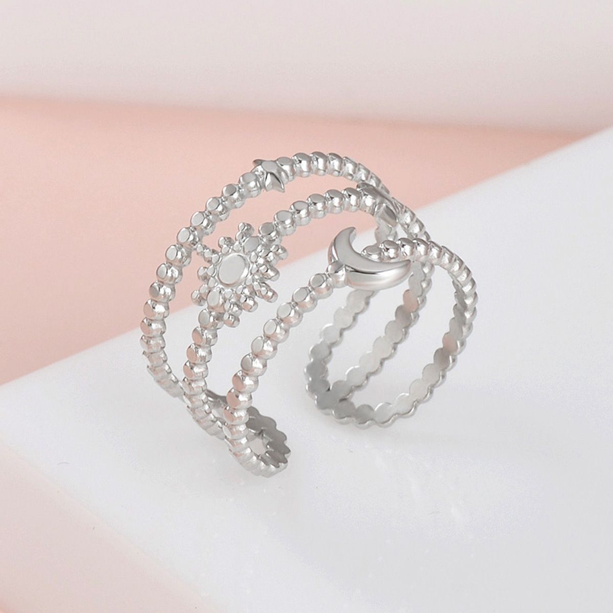 MYKI Moon & Sun Triple Stack Ring | Anti-Tarnish (MKR749-SSYI)