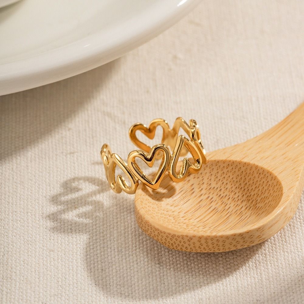 MYKI Gold Plated Open Heart Adjustable Ring | Anti-Tarnish (MKR750G-SSYI)