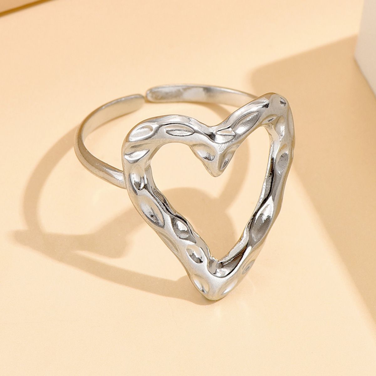 MYKI Silver Sculpted Heart Adjustable Ring | Anti-Tarnish (MKR751S-SSYI)