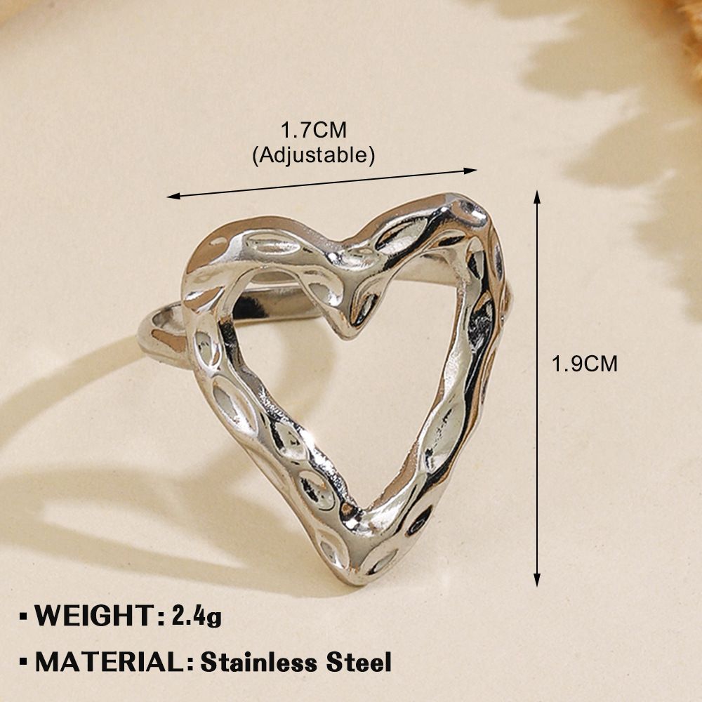MYKI Silver Sculpted Heart Adjustable Ring | Anti-Tarnish (MKR751S-SSYI)