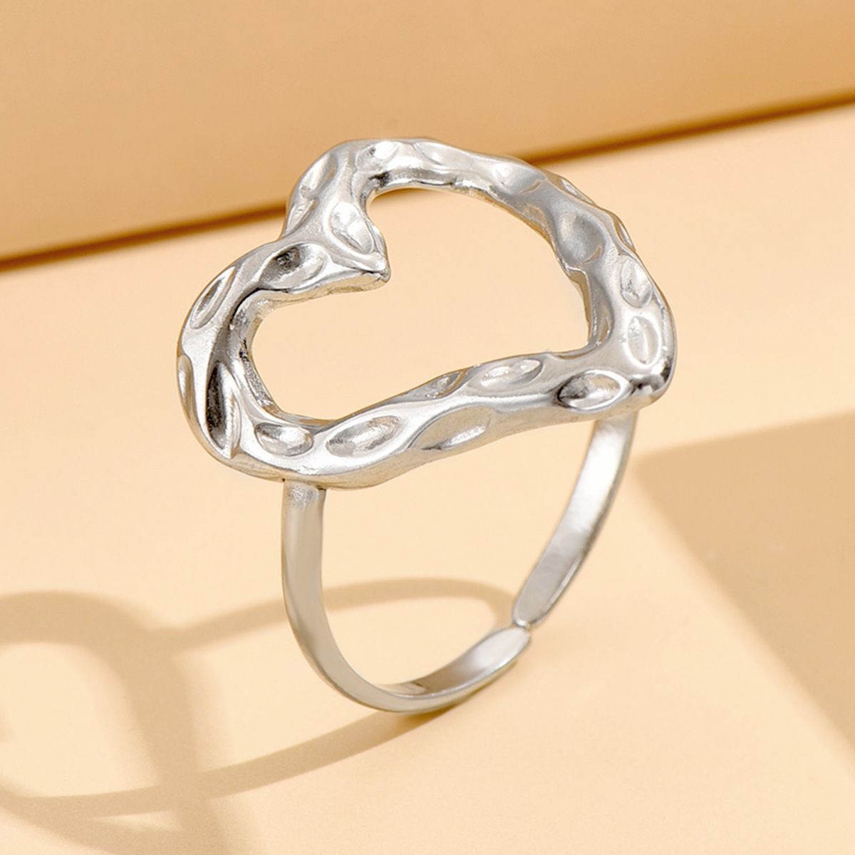 MYKI Silver Sculpted Heart Adjustable Ring | Anti-Tarnish (MKR751S-SSYI)
