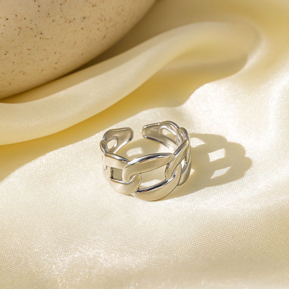 MYKI Silver Anti Tarnish Chain Design Adjustable Ring | MYKI (MKR752S-SSYI)