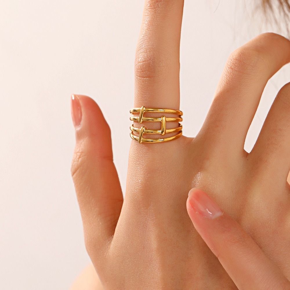 MYKI Gold Plated Grid Design Adjustable Ring | Anti Tarnish | MYKI (MKR758G-SSYI)