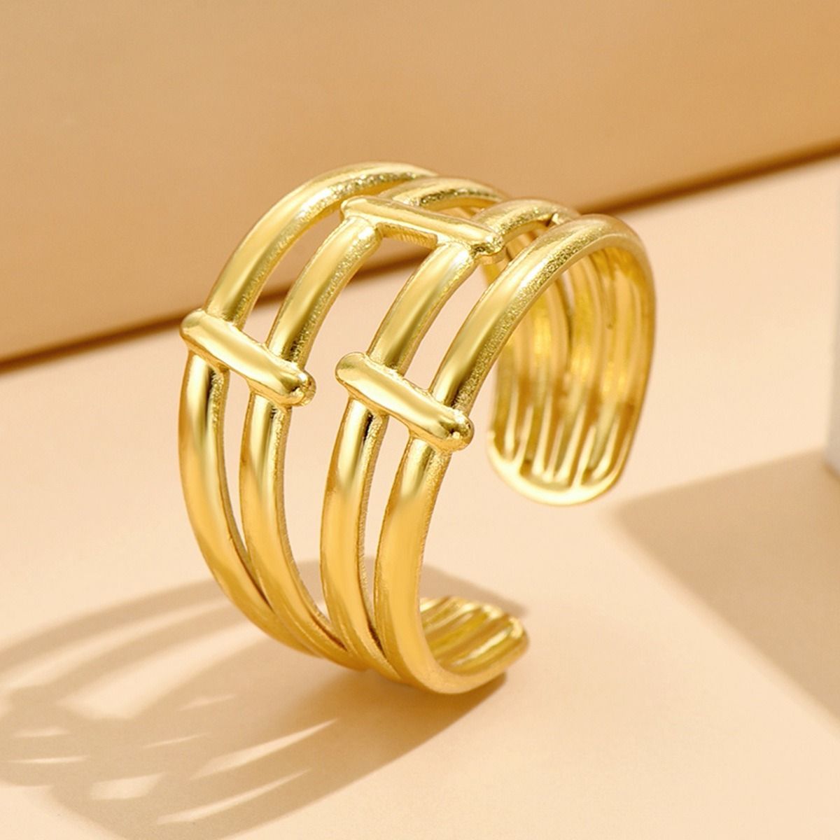 MYKI Gold Plated Grid Design Adjustable Ring | Anti Tarnish | MYKI (MKR758G-SSYI)