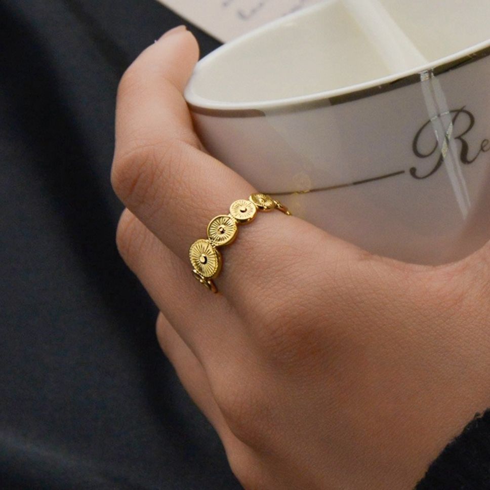 MYKI Coin Pattern Adjustable Ring | Anti Tarnish | MYKI (MKR763-SSYI)