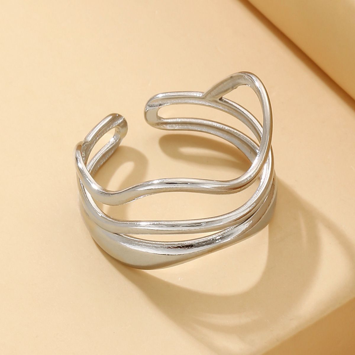 MYKI Silver Wave Open Adjustable Ring | Anti Tarnish Finish (MKR774-SSYI)