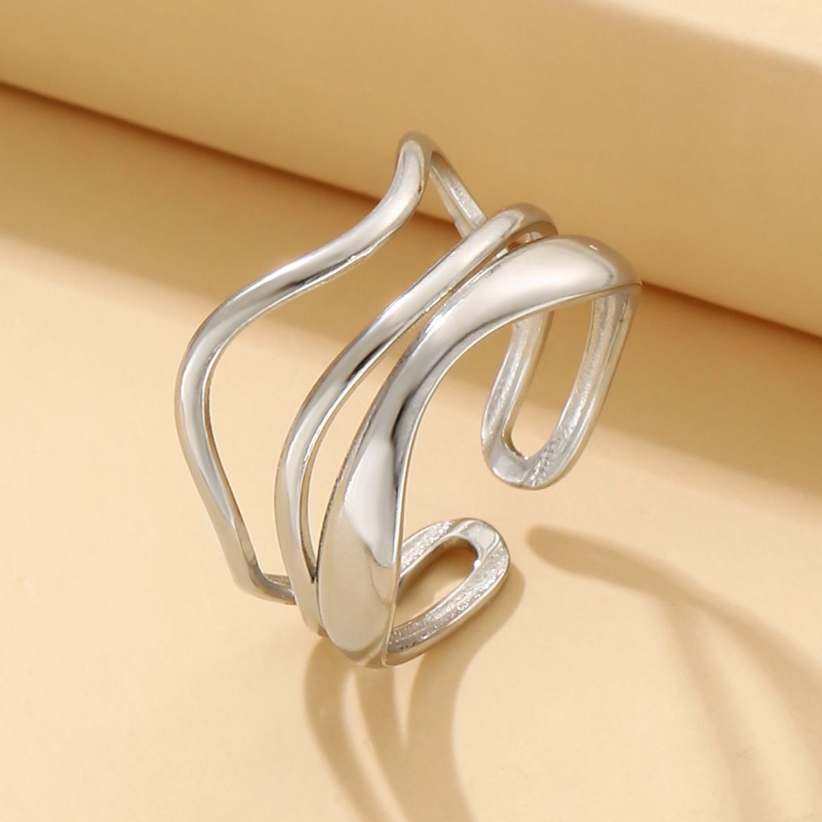 MYKI Silver Wave Open Adjustable Ring | Anti Tarnish Finish (MKR774-SSYI)