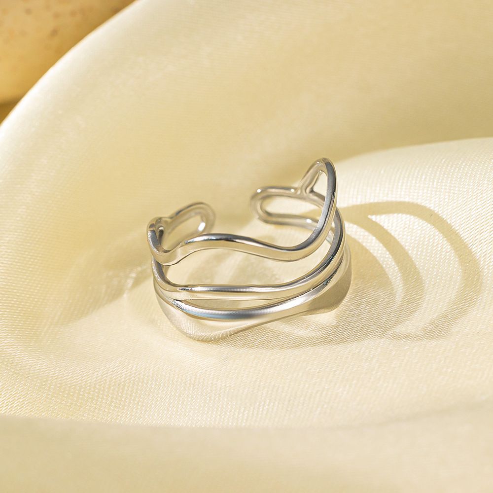 MYKI Silver Wave Open Adjustable Ring | Anti Tarnish Finish (MKR774-SSYI)