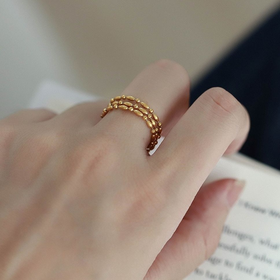 MYKI Beaded Chain Adjustable Ring | Anti Tarnish Finish (MKR778-SSYI)