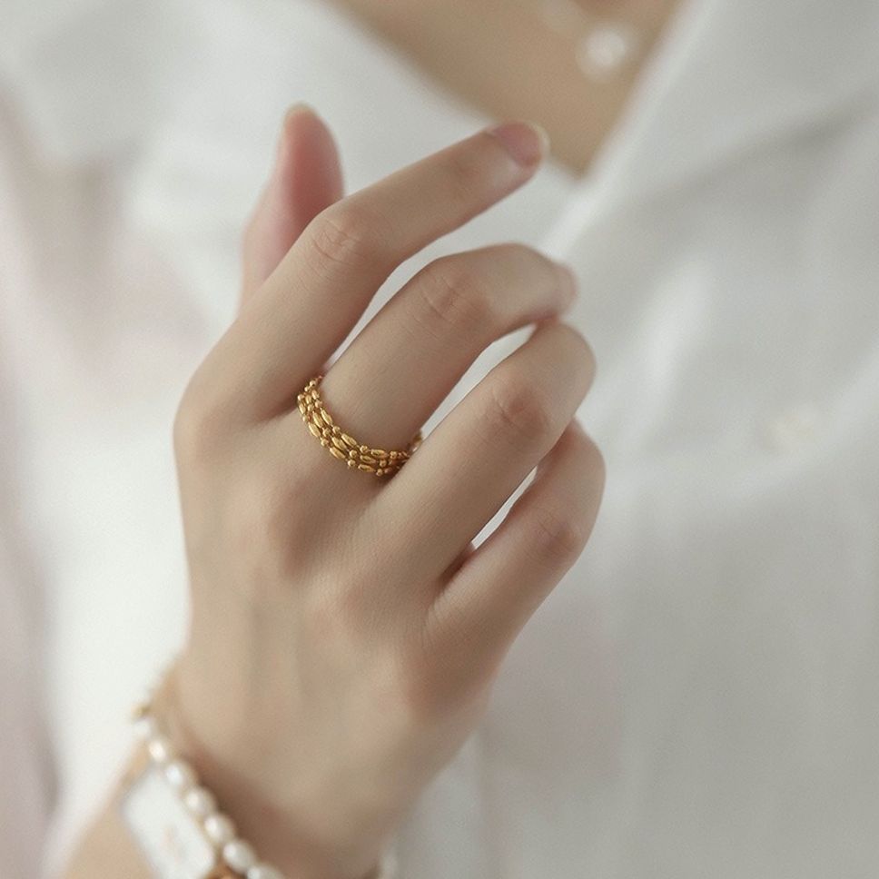 MYKI Beaded Chain Adjustable Ring | Anti Tarnish Finish (MKR778-SSYI)