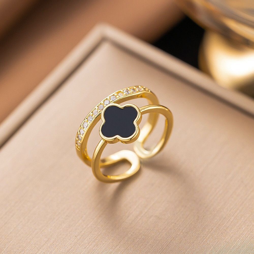MYKI Clover Enamel Adjustable Ring | Anti Tarnish (MKR781G-SSYI)