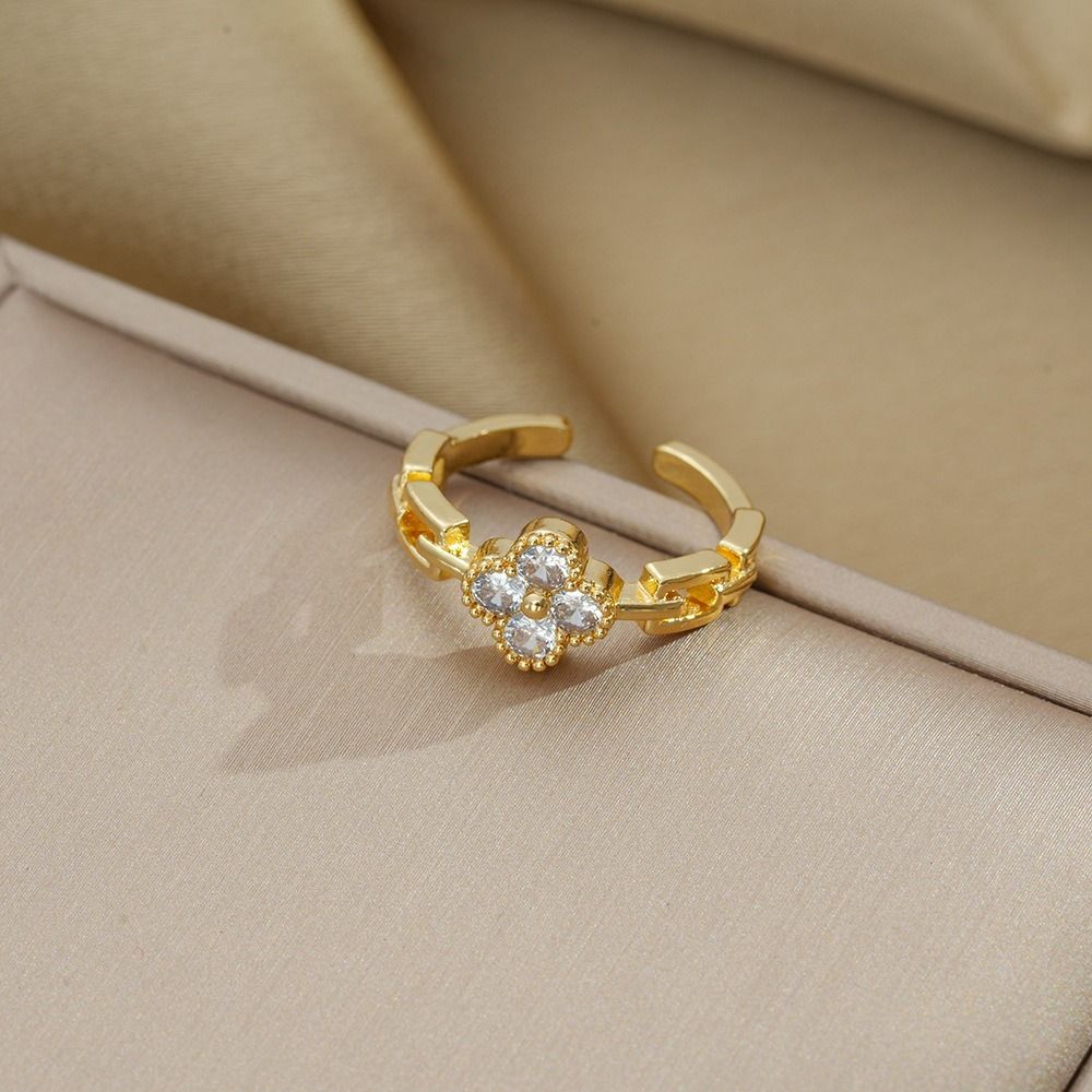 MYKI Clover Chain Adjustable Ring | Anti Tarnish Finish (MKR789-SSYI)