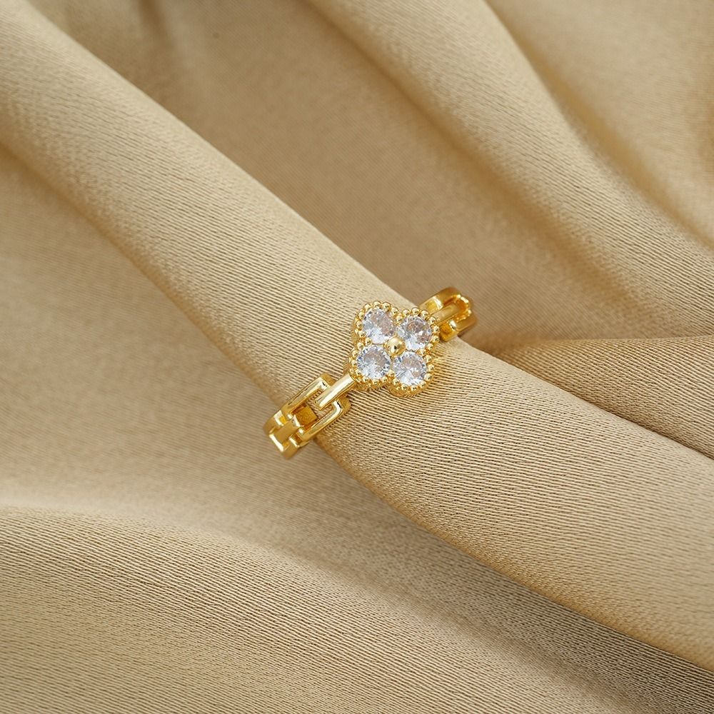 MYKI Clover Chain Adjustable Ring | Anti Tarnish Finish (MKR789-SSYI)
