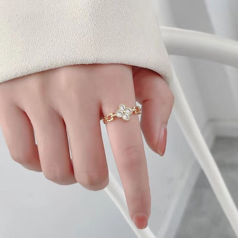 MYKI Clover Chain Adjustable Ring | Anti Tarnish Finish (MKR789-SSYI)