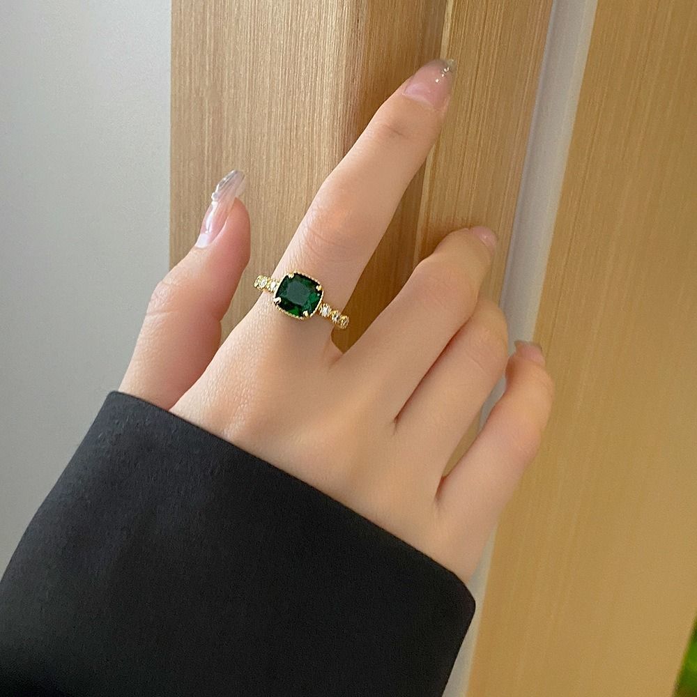 MYKI Emerald Green Stone Adjustable Ring | Anti Tarnish Finish (MKR792G-GREEN-SSYI)
