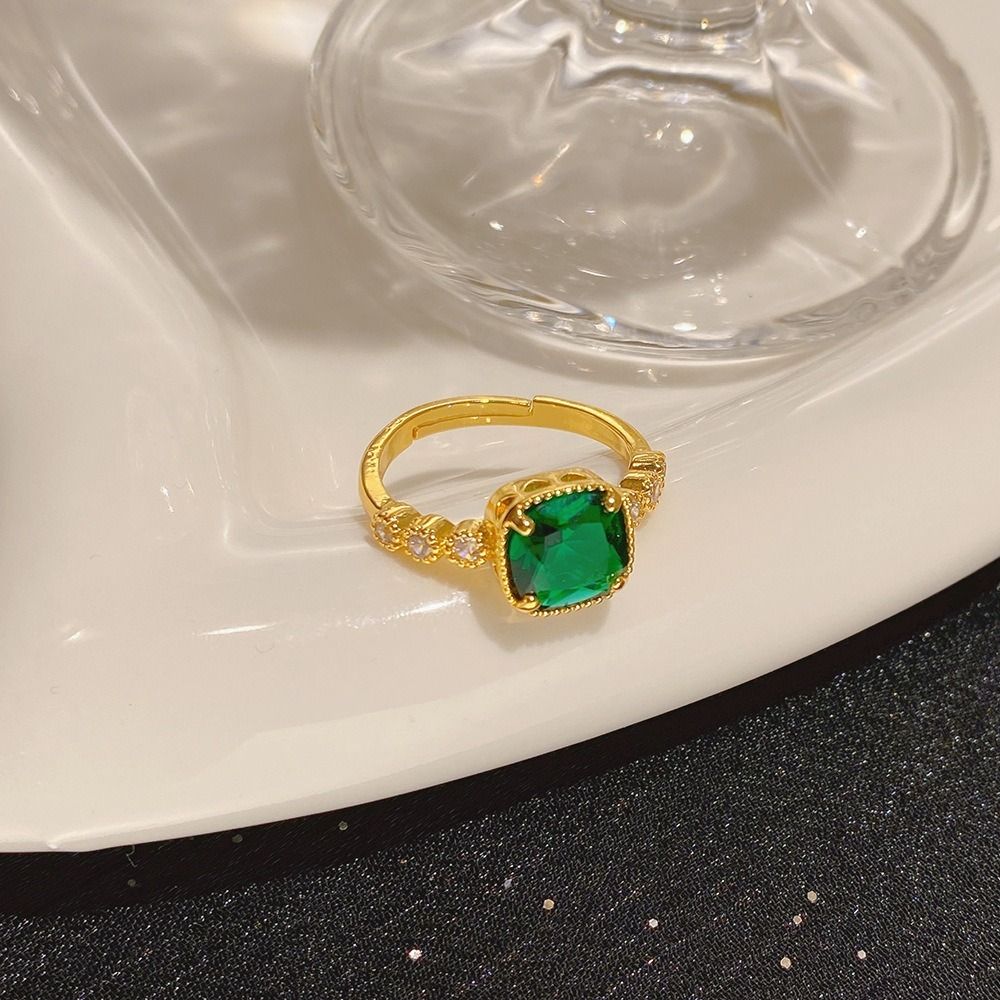 MYKI Emerald Green Stone Adjustable Ring | Anti Tarnish Finish (MKR792G-GREEN-SSYI)