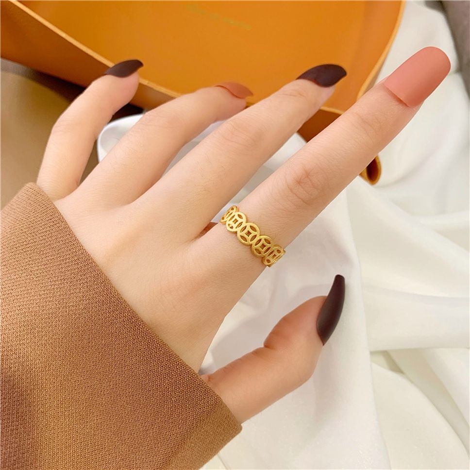 MYKI Geometric Cutout Adjustable Ring | Anti Tarnish Finish (MKR793-SSYI)