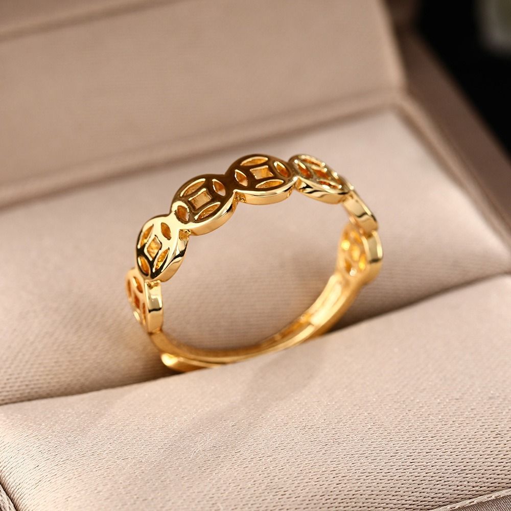 MYKI Geometric Cutout Adjustable Ring | Anti Tarnish Finish (MKR793-SSYI)