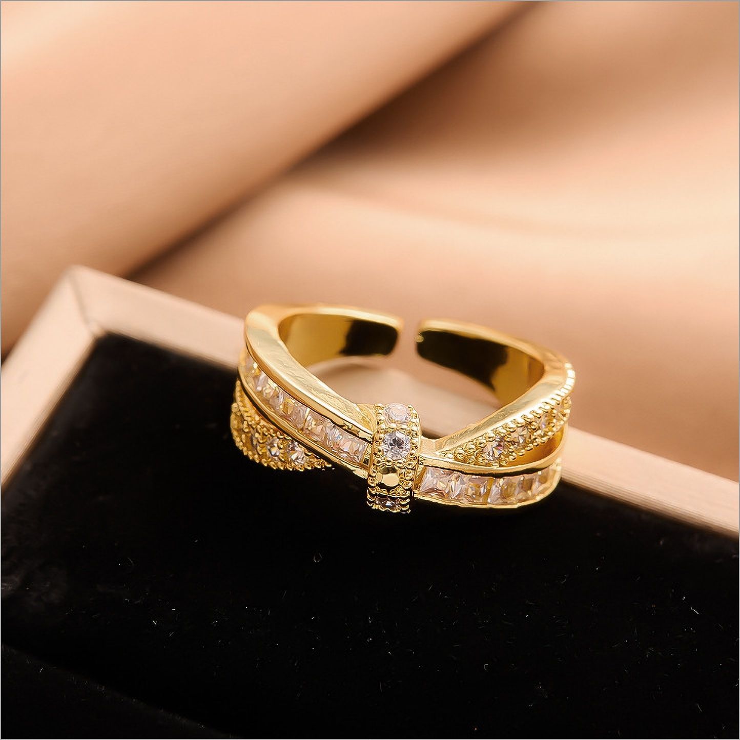 MYKI Cross Bow Adjustable Ring | Anti Tarnish (MKR795-SSYI)
