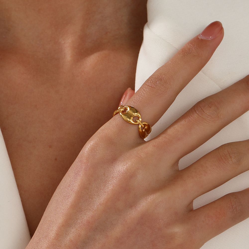 MYKI Chain Link Adjustable Ring | Anti Tarnish Finish (MKR800-SSYI)